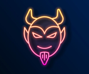 Glowing neon line Devil head icon isolated on black background. Happy Halloween party. Vector