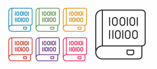 Set line Books about programming icon isolated on white background. Programming language concept. PHP, CSS, XML, HTML, Javascript learning. Set icons colorful. Vector