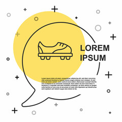 Black line Football shoes icon isolated on white background. Soccer boots. Sport football foot protection. Random dynamic shapes. Vector