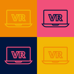 Pop art line Virtual reality icon isolated on color background. Futuristic VR head-up display design. Vector