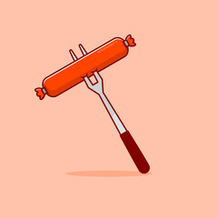 Fork with sausage cartoon style icon illustration