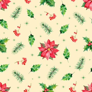 Seamless, watercolor, Christmas pattern for holiday packaging and clothing design, merry, cute, childrens new year pattern 