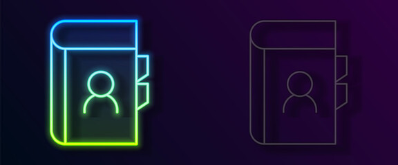 Glowing neon line Phone book icon isolated on black background. Address book. Telephone directory. Vector