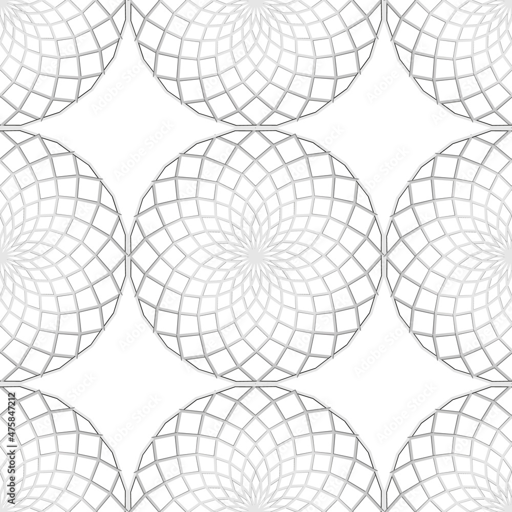 Poster geometric seamless pattern with decorative circular patterns of black lines isolated on white backgr