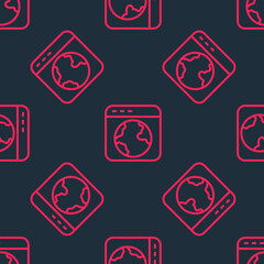 Red line Worldwide icon isolated seamless pattern on black background. Pin on globe. Vector