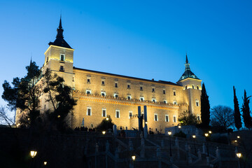 View of the Alcázar of Toledo at dusk