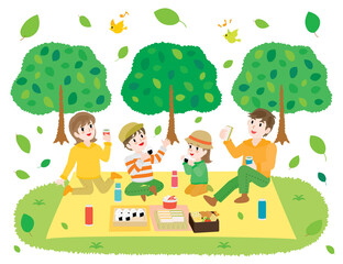 ピクニックをする家族