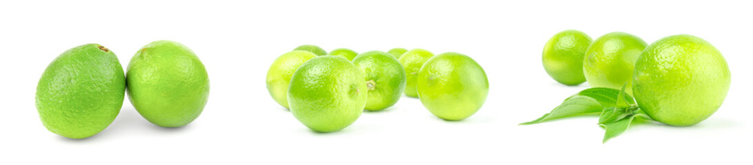 Collage of limes isolated on a white background cutout