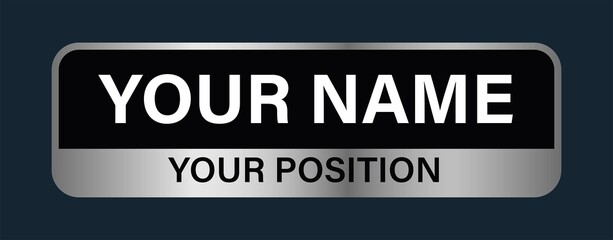 Editable plate for your office isolated on black background. Realistic metal plate banner. Blank board with place for text on office positions. Vector illustration.