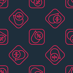 Red line Water drop percentage icon isolated seamless pattern on black background. Humidity analysis. Vector