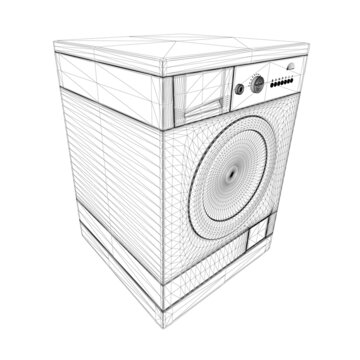 recommend clip art: Washing machine wireframe from black lines isolated on white background. Perspective view. 3D. Vector illustration