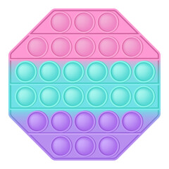 Popit figure octagon as a fashionable silicon toy for fidgets. Addictive anti stress toy in pastel colors. Bubble anxiety developing vibrant pop it toys for kids. Vector illustration isolated on white