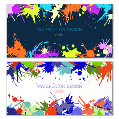 Fototapeta na wymiar Splashes of paint. Blots. A set of two creative bright watercolor backgrounds. Banner, cover design. Artistic design in abstract style.