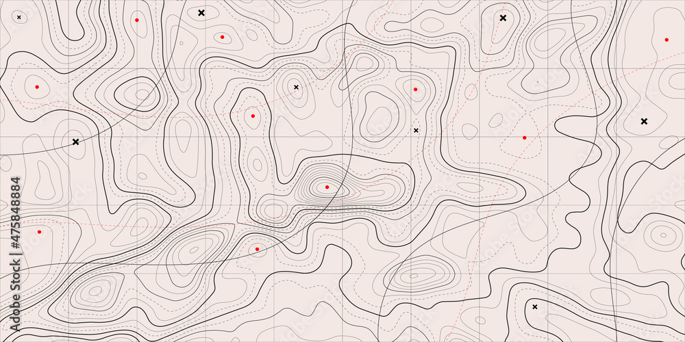 Poster topographic map background. geographic line map with elevation assignments. contour background geogr