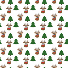 christmas pattern of deer and Christmas trees
