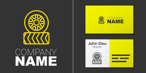 Fototapeta premium Logotype line Car tire wheel icon isolated on grey background. Logo design template element. Vector