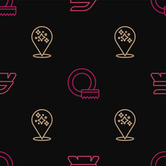 Set line Brush for cleaning, Home service and Washing dishes on seamless pattern. Vector
