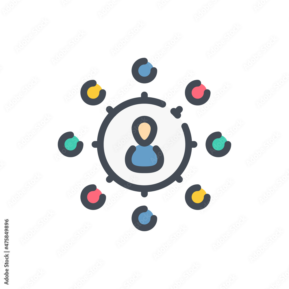 Poster people network and social contacts color line icon. communication and personal connection vector out