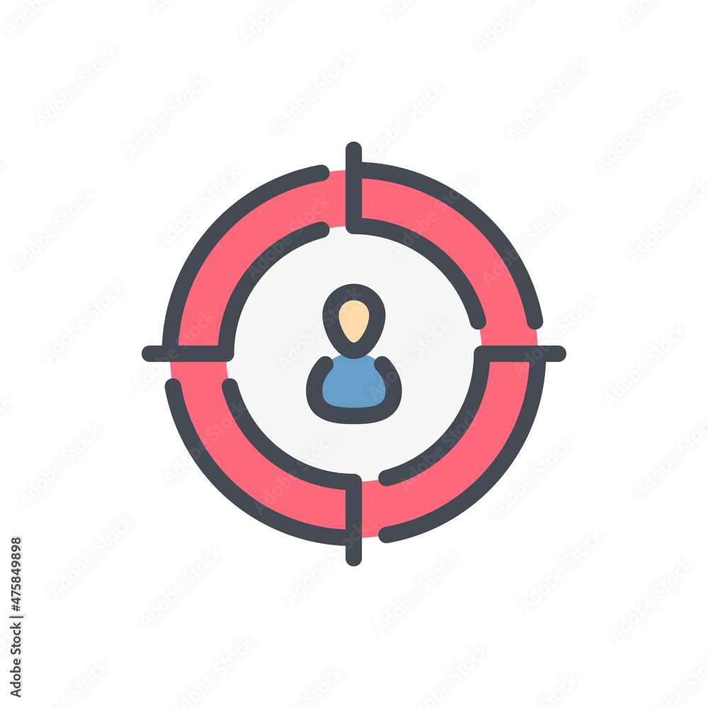 Poster target audience color line icon. target with person vector outline colorful sign.
