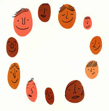 Multiple diverse faces forming circular frame