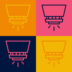 Pop art line Fire sprinkler system icon isolated on color background. Sprinkler, fire extinguisher solid icon. Vector