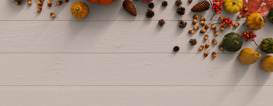 Harvest Wallpaper including Pumpkins, Pine cones, Fall leaves and Fruits.