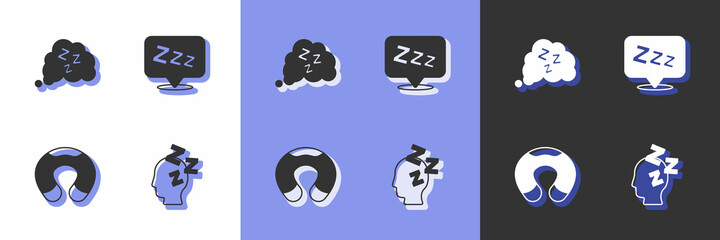 Set Dreams, Sleepy, Travel neck pillow and icon. Vector