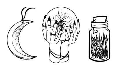 Forest witch illustration vector set