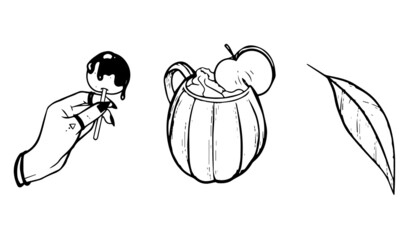 Witch autumn illustration vector icon set