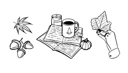 Witch autumn illustration vector icon set