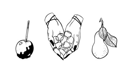 Witch autumn illustration vector icon set