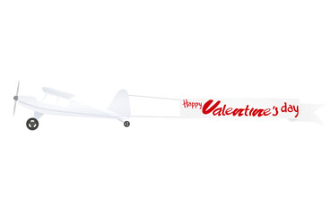 Airplane pulling Happy Valentine~s day banner. vector