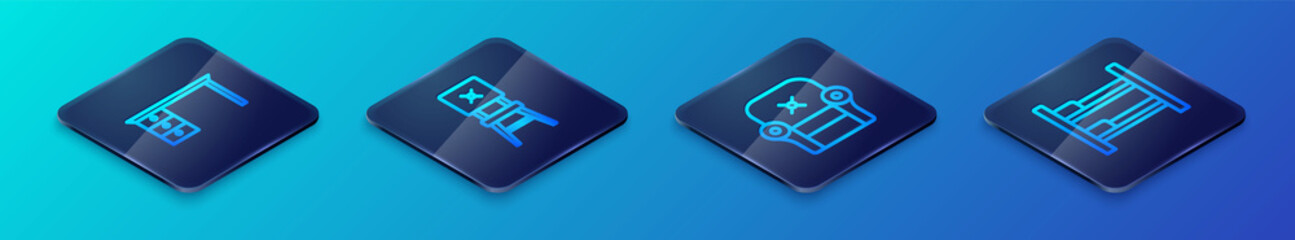 Set Isometric line Armchair, Office desk, Bunk bed and Chair icon. Vector
