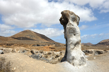 Rofera de Teseguite, eroded volcanic rock formation in the Barranco de las Piletas on the island of...