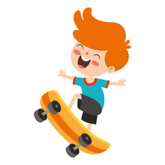 Cartoon Illustration Of A Kid Playing Skateboard