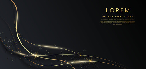Abstract template black luxury background 3d overlapping with gold lines curve sparking. Luxury style.