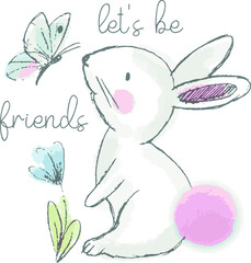 Cute bunny print design for babies vector illustration. Can be used for baby t-shirt, fashion print design, baby clothes, baby shower, celebration, nursery decor, poster, greeting and invitation card.