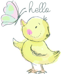 Baby t-shirt print design with duckling. Can be used for kids t-shirt print, fashion print design, kids wear, baby shower, celebration, nursery decor, poster, greeting and invitation.