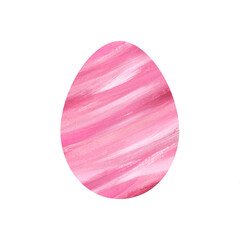 Pink Easter egg, patterned with dianonal abstract stripes, isolated on white background. Watercolor hand drawn illustration. For the design of postcards, packaging.