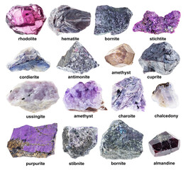 rough charoite (charoitite) stone on white