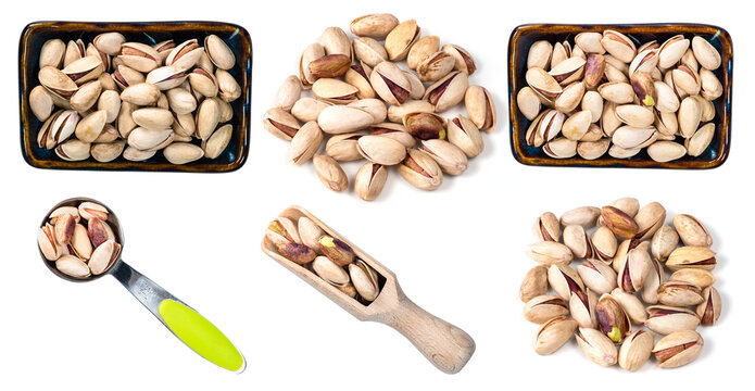 set of pistachio nuts cutout on white