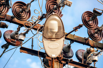 illumination in the poor district of the city. old light pole