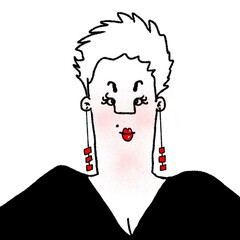 hand drawn caricature portrait of funny plus size woman with short hair isolated on white