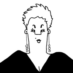 hand drawn caricature portrait of funny plus size woman with short hair isolated on white