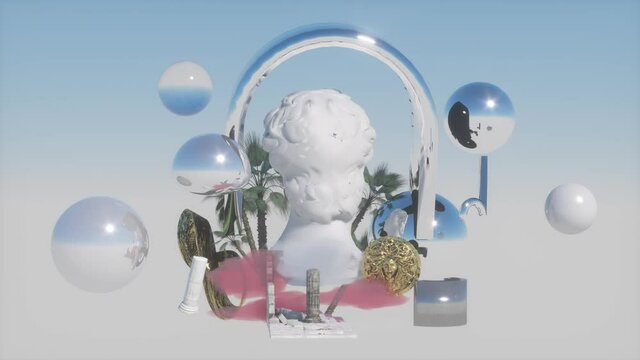 Statue looped David Statue Pop Art Style 3d render background