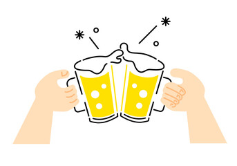ビールジョッキで乾杯する手元のイラスト