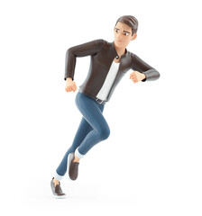 3d cartoon man running and looking back