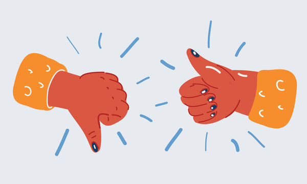Vector illustration of hands showing humbs up and thumbs down