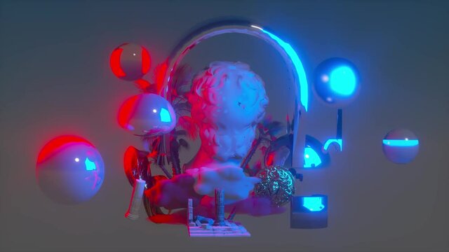 Statue seamless looped David Pop Art Style 3d render neon background