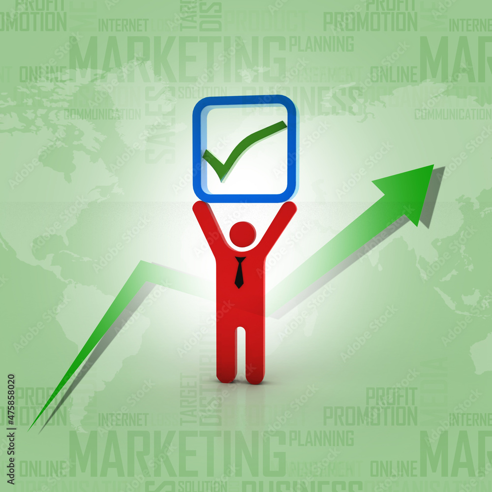 Poster 3d rendering business man with check mark